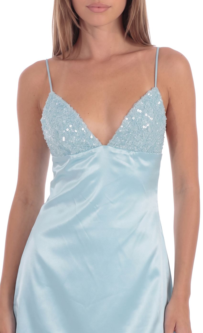 Product image for Sequin Contrast Mini Dress in Light Blue