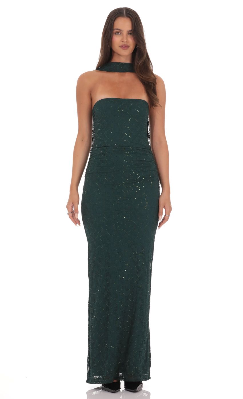 Product image for Sequin Scarf Lace Maxi Dress in Green