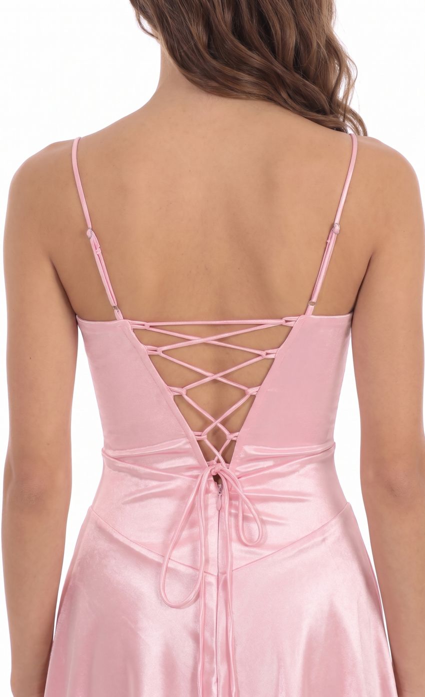 Product image for Satin Lace-Up Mini Dress in Pink