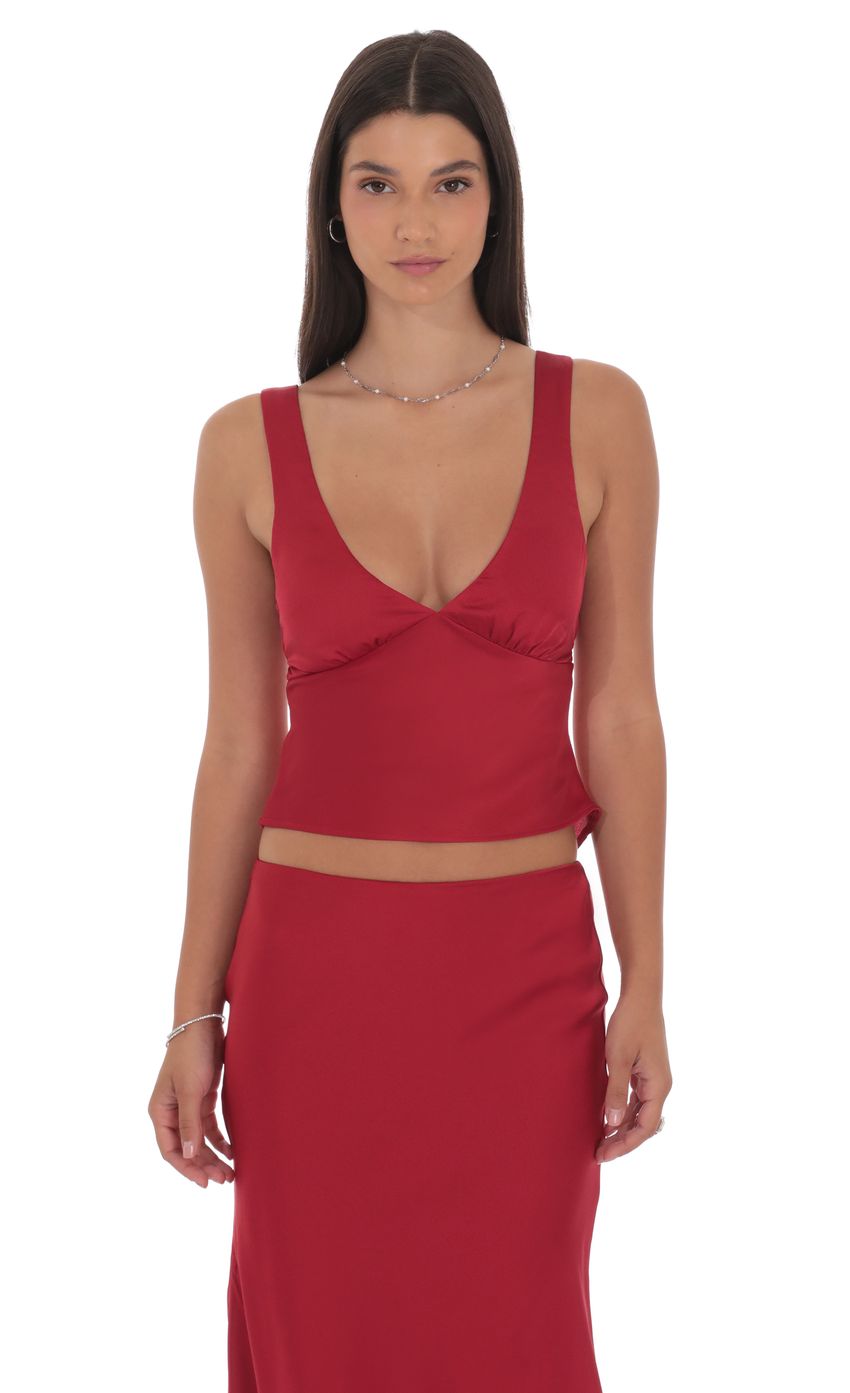 Product image for Satin V-Neck Top in Red