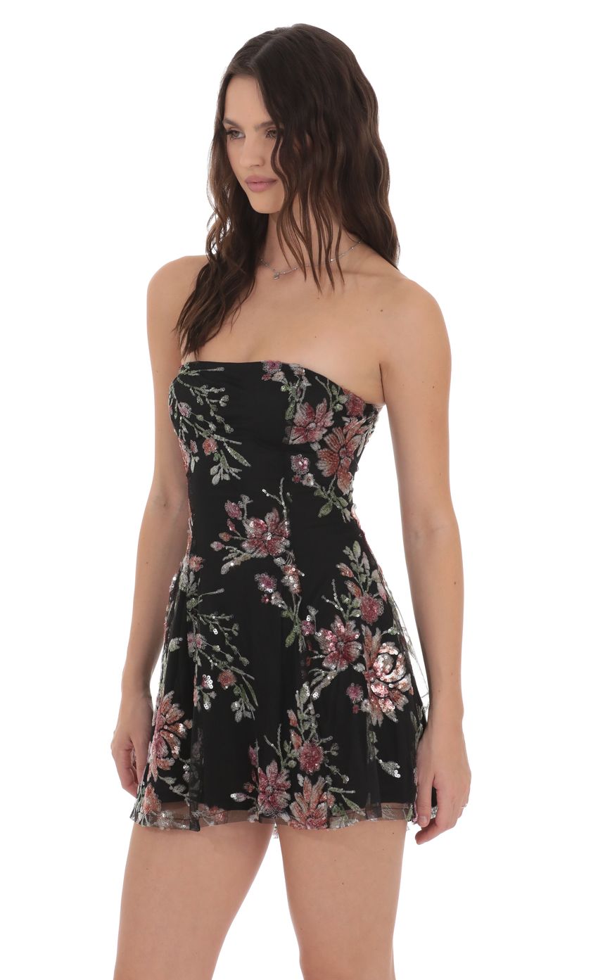 Product image for Sequin Floral Strapless Dress in Black