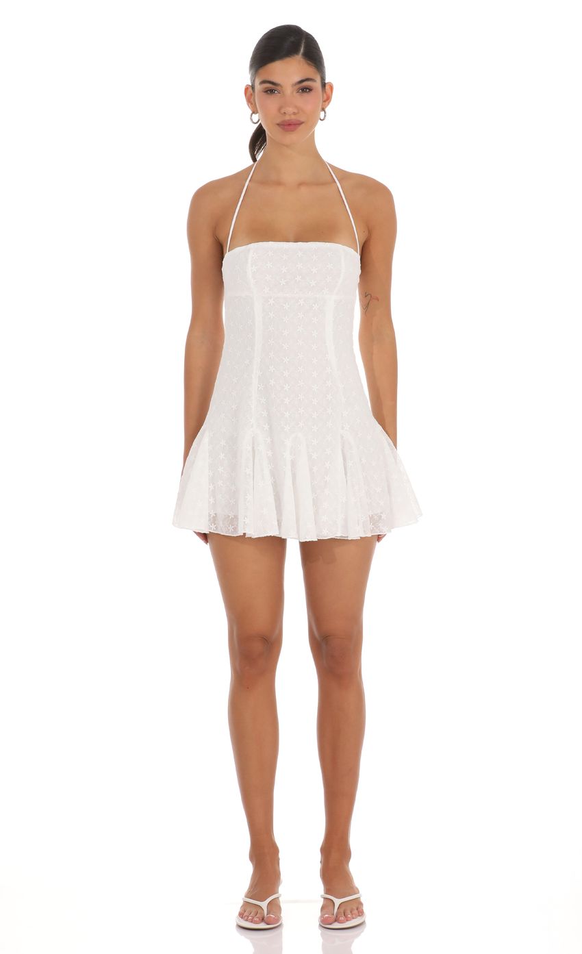 Product image for Embroidered Floral Flared Mini Dress in White