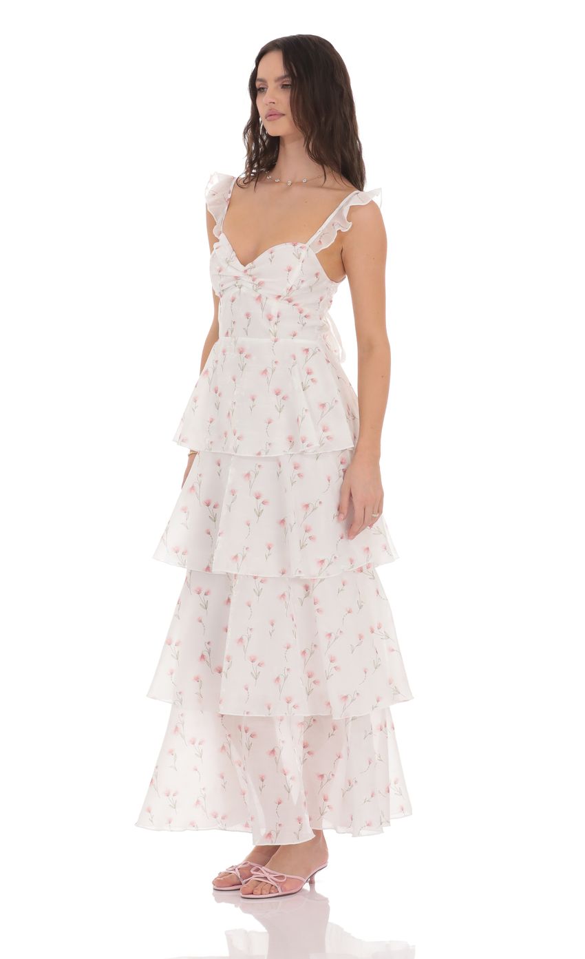 Picture Floral Ruffle Maxi Dress in White. Source: https://media-img.lucyinthesky.com/data/product-media/850xAUTO/8931f888-9763-4c49-ad7a-640352d70d9c.jpg