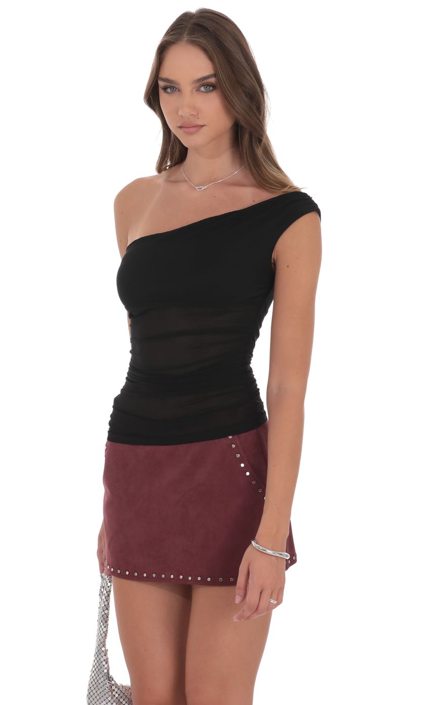 Product image for Sheer One Shoulder Top in Black
