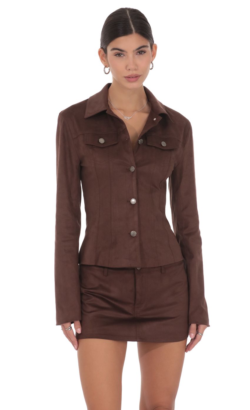 Product image for Collared Suede Button Down in Chocolate