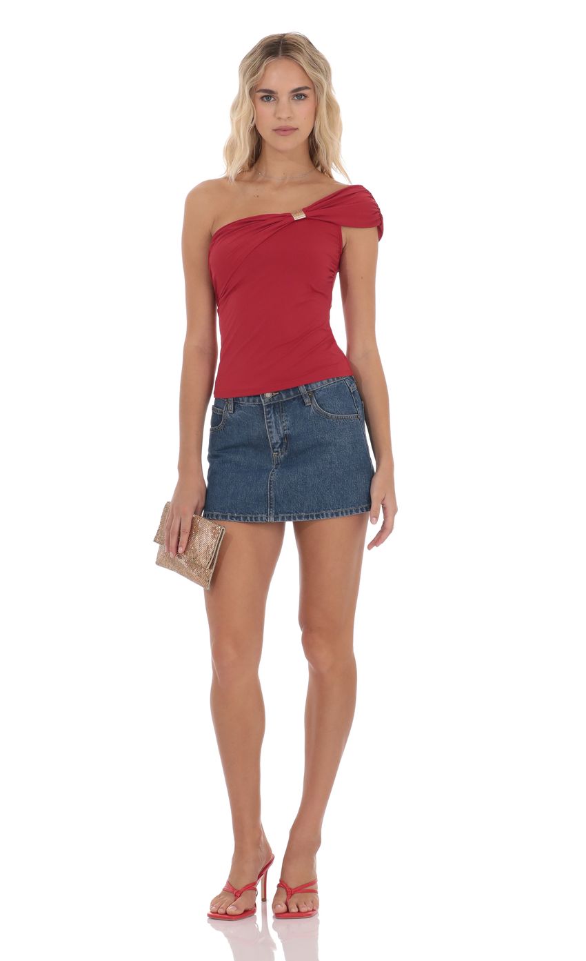 Product image for Embellished Capped One Shoulder Top in Red