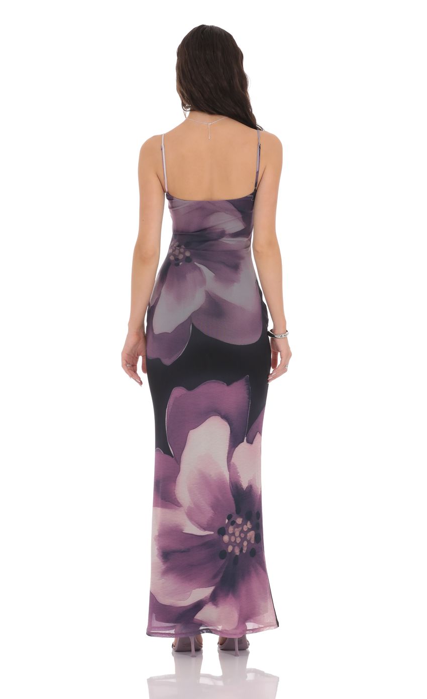 Picture Floral Mesh Bodycon Maxi Dress in Purple. Source: https://media-img.lucyinthesky.com/data/product-media/850xAUTO/8af2a450-6429-4b87-b09d-e52b95a309ef.jpg