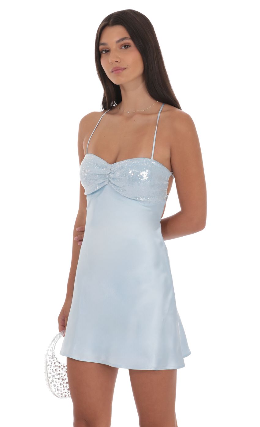 Product image for Satin Sequin Bust Dress in Light Blue