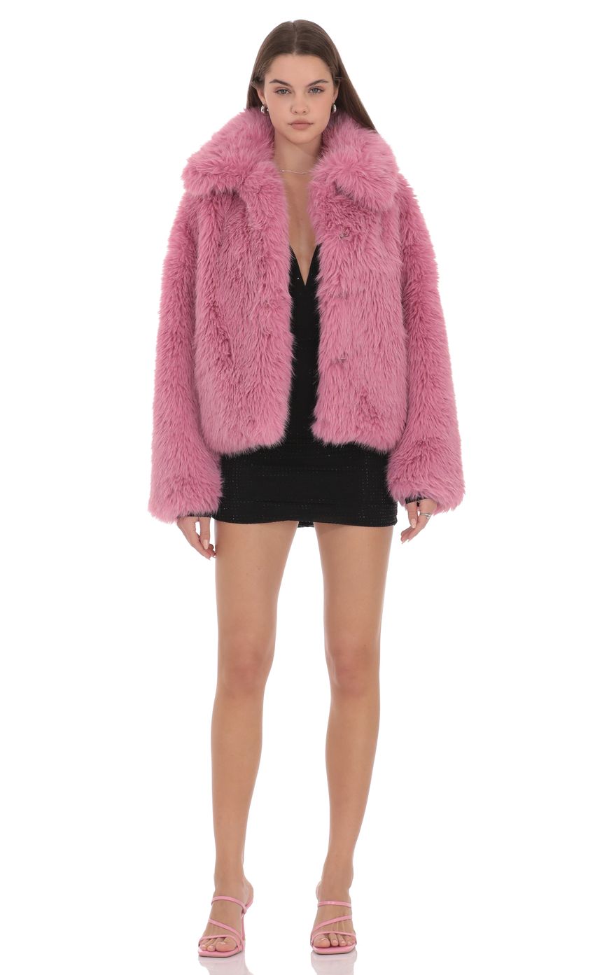 Product image for Corinne Faux Fur Jacket in Pink