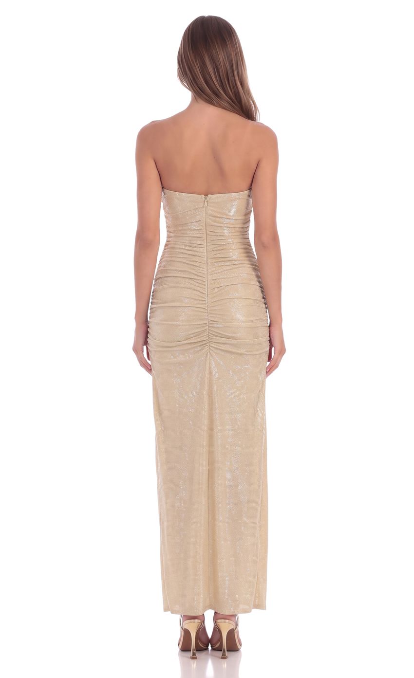 Product image for Shimmering Ruched Maxi Dress in Champagne