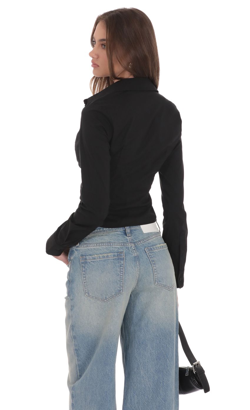 Product image for Ruched Button-Up Shirt in Black