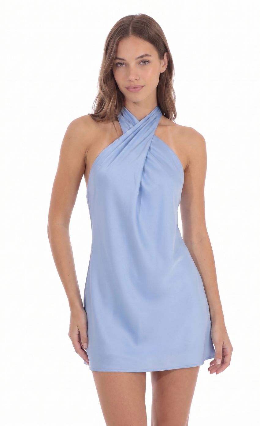 Product image for Cross Halter Mini Dress in Blue