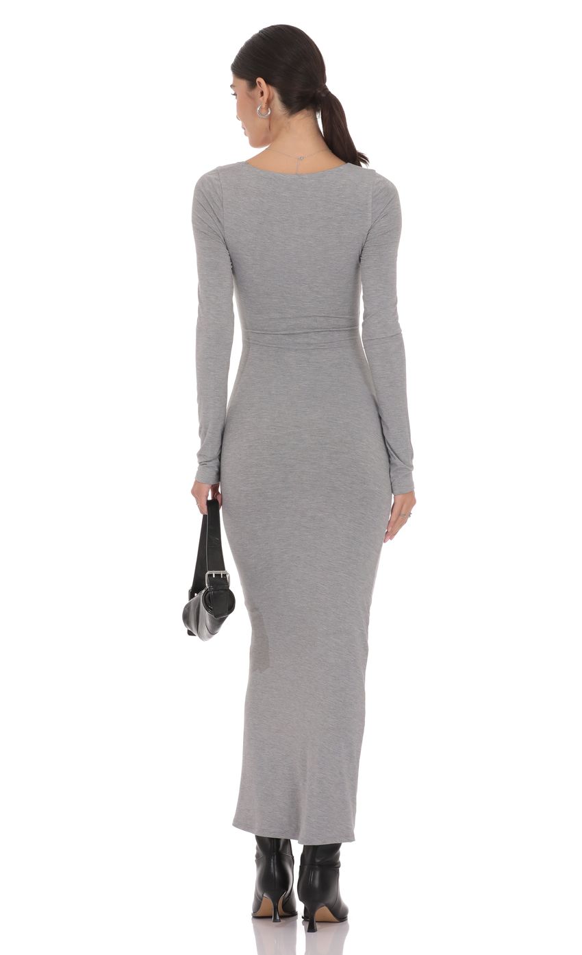 Product image for V-Neck Long Sleeve Maxi Dress in Grey