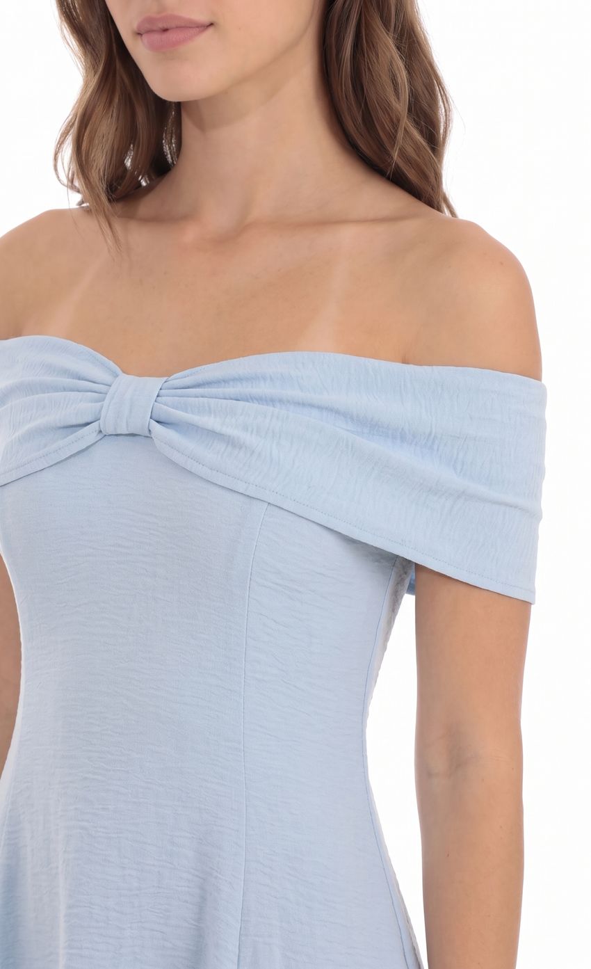 Product image for Front Bow Off Shoulder Dress in Blue