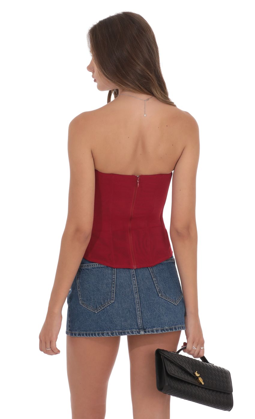 Product image for Sheer Mesh Strapless Corset Top in Red