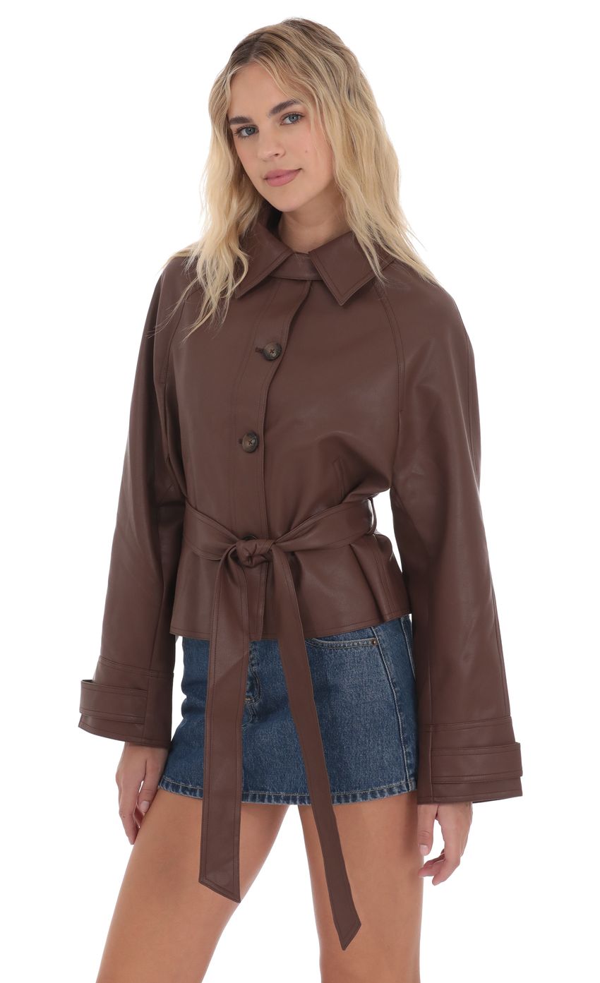 Product image for Belted Faux Leather Jacket in Black