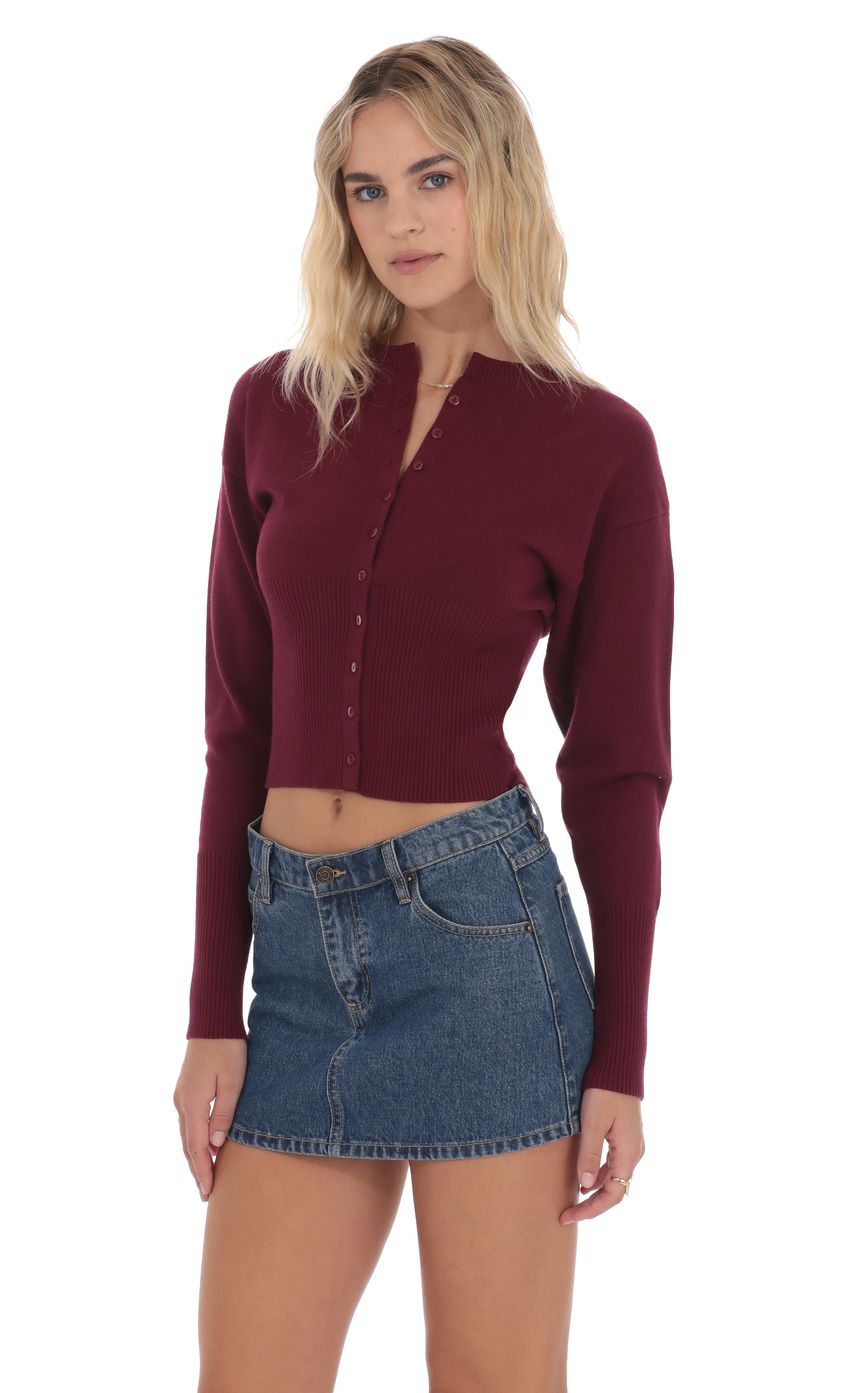 Изображение товара для Приталенный кардиган бордового цвета