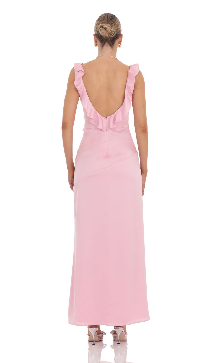 Picture Satin V-Neck Open Back Maxi Dress in Pink. Source: https://media-img.lucyinthesky.com/data/product-media/850xAUTO/8e92db77-ff09-418a-bb7e-902f988295e5.jpg