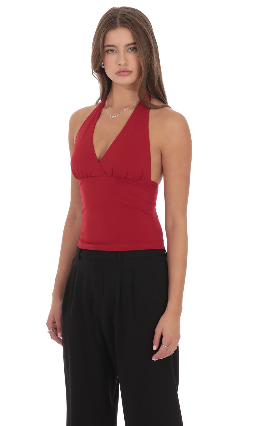 Product image for V-Neck Halter Top in Maroon