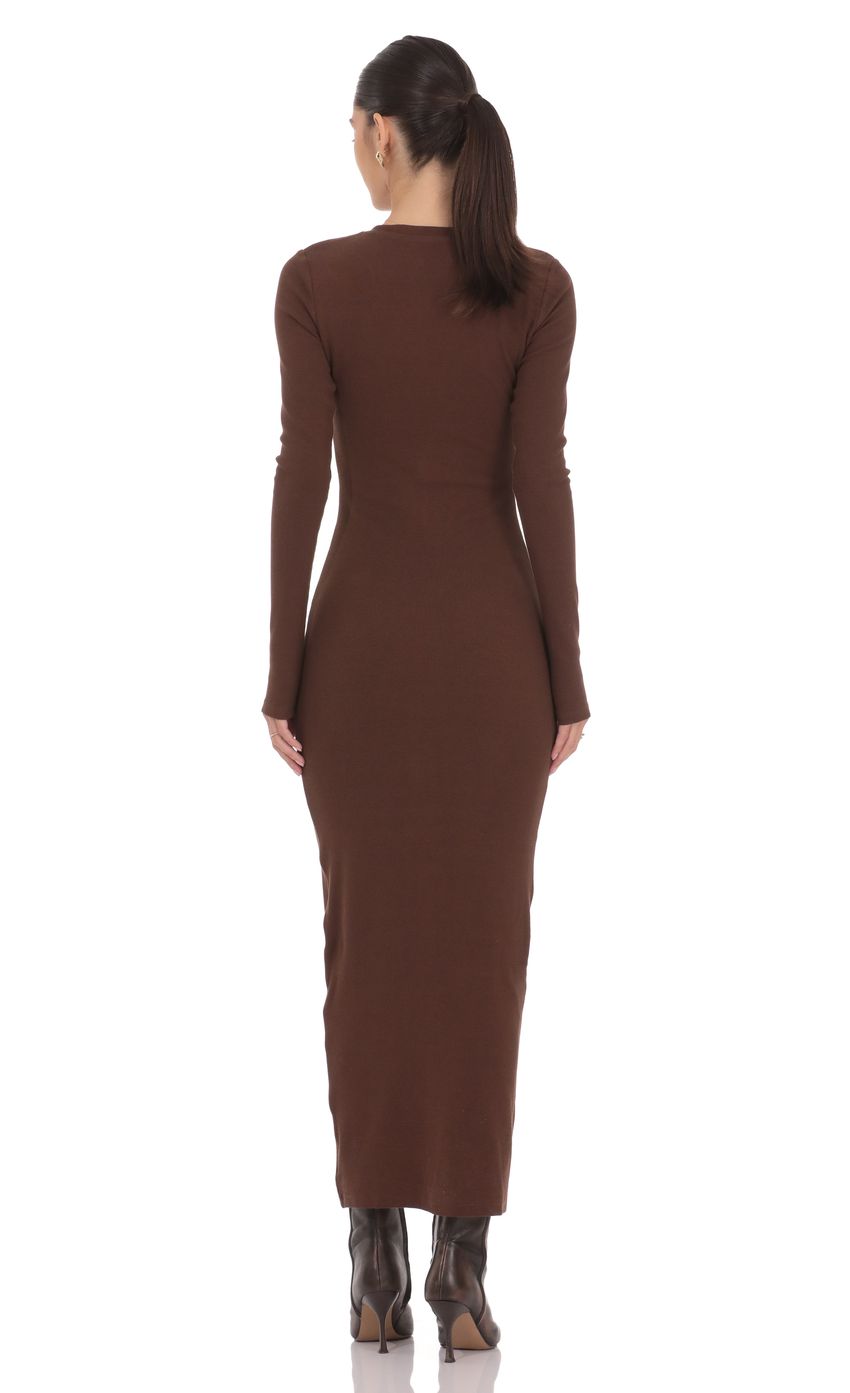 Product image for Button Down Ribbed Maxi Dress in Brown