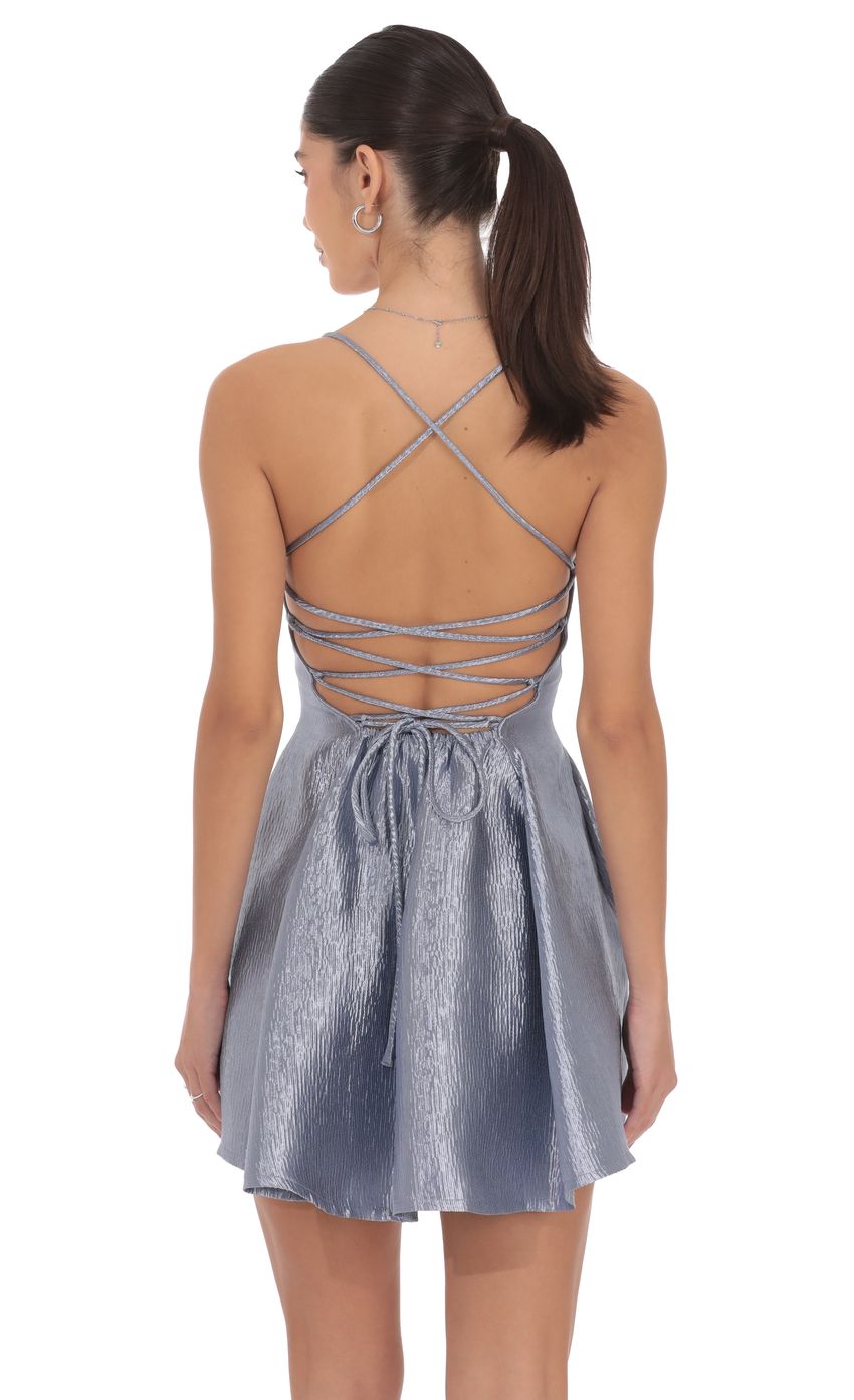 Product image for Crinkle Metallic Fit and Flare Dress in Slate Blue