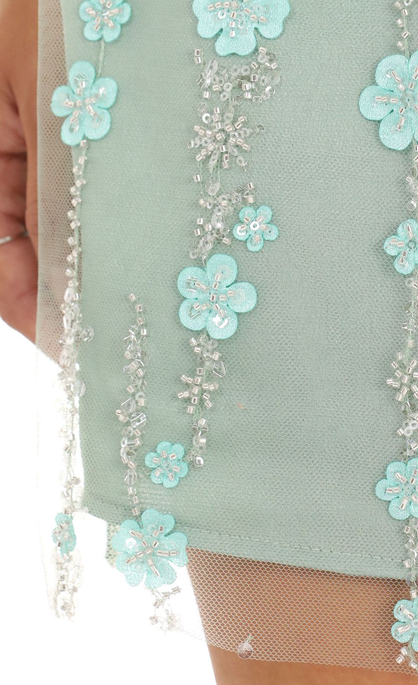 Product image for Floral Beaded Mini Dress in Sage Green