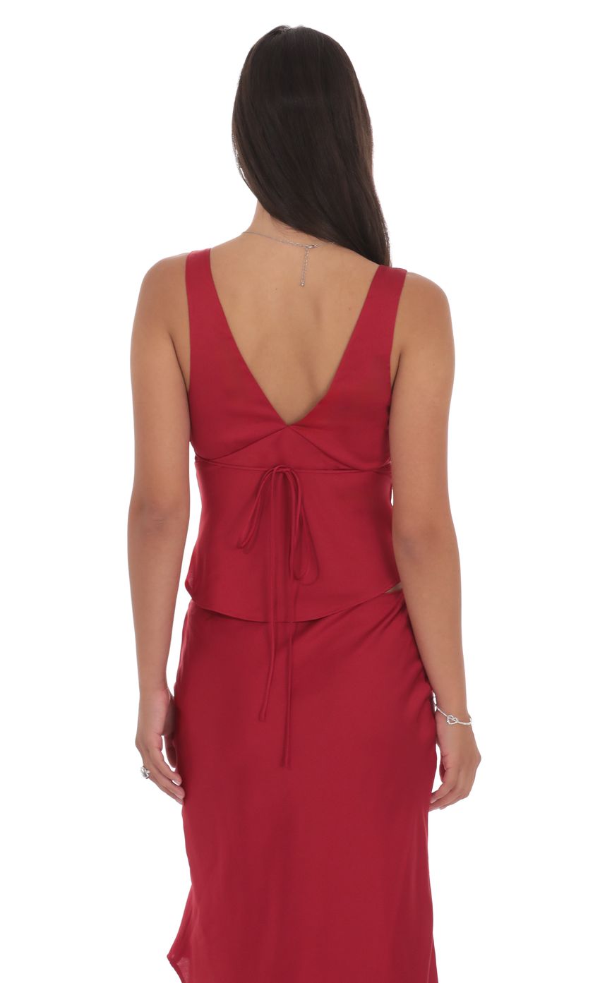 Product image for Satin V-Neck Top in Red