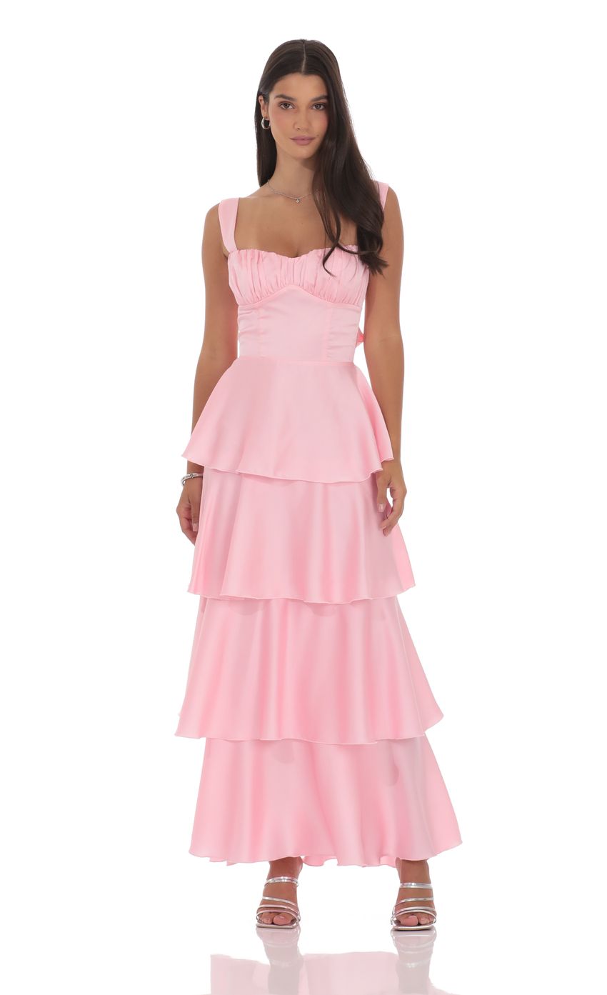 Product image for Satin Ruffle Maxi Dress in Pink
