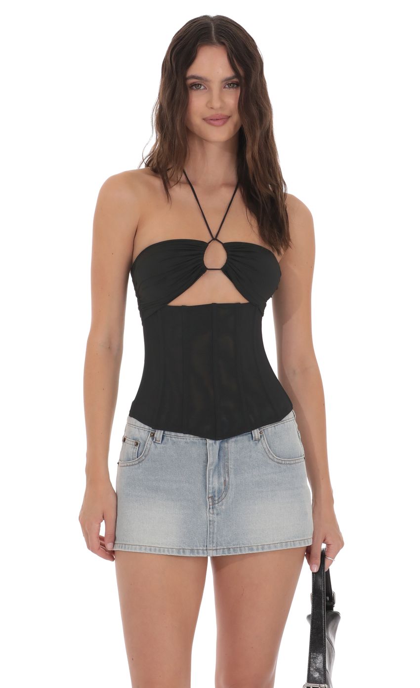 Product image for Mesh Corset Cutout Top in Black