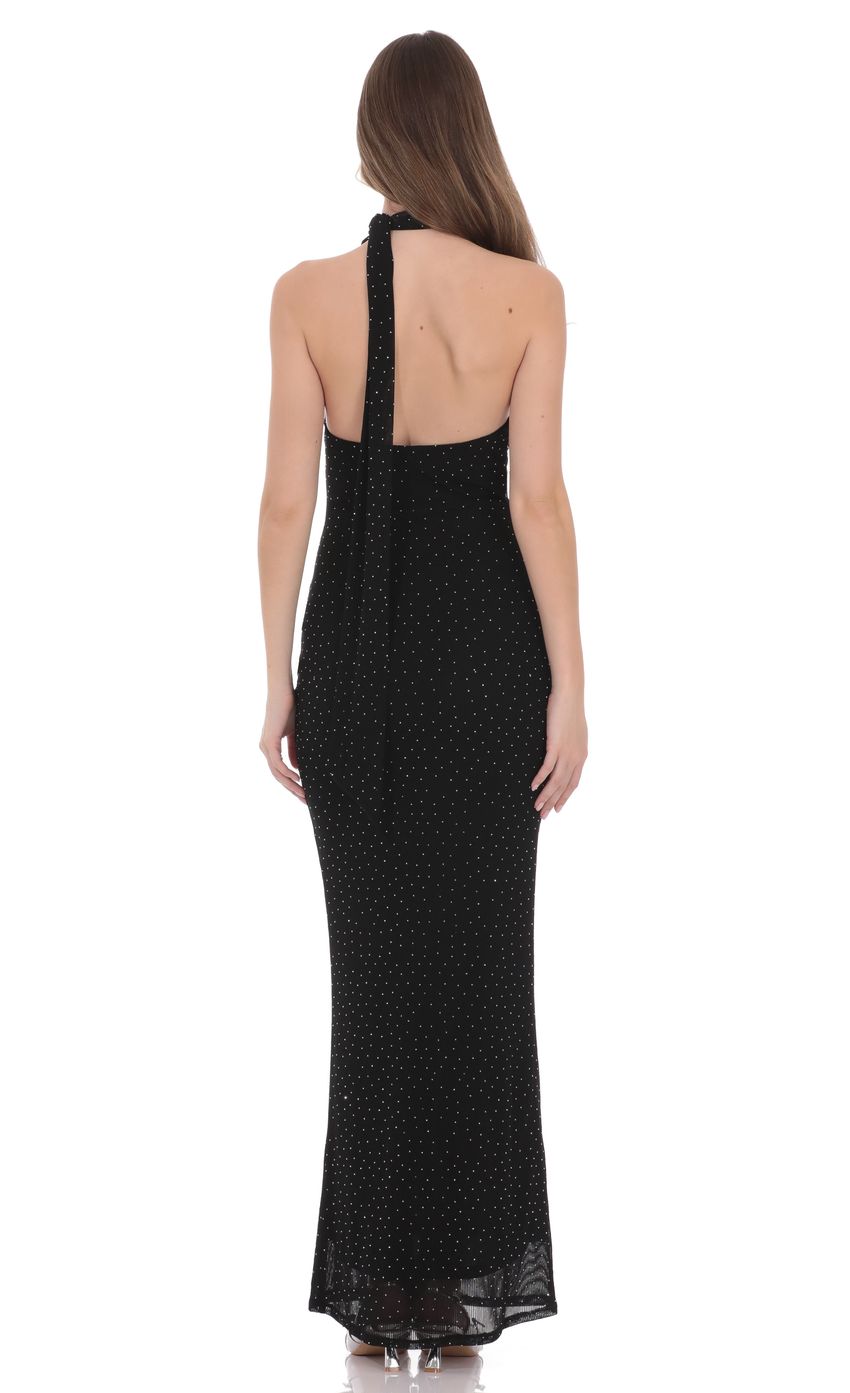 Product image for Scarf Ribbed Rhinestone Maxi Dress in Black