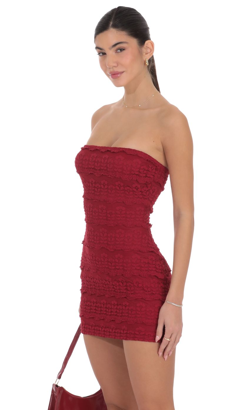Product image for Strapless Ruffle Lace Dress in Red