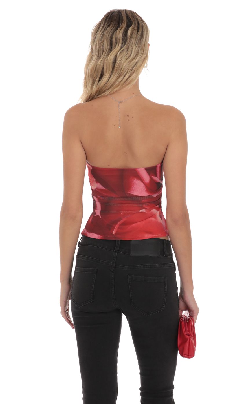 Product image for Mesh Rose Ruched Tube Top in Red