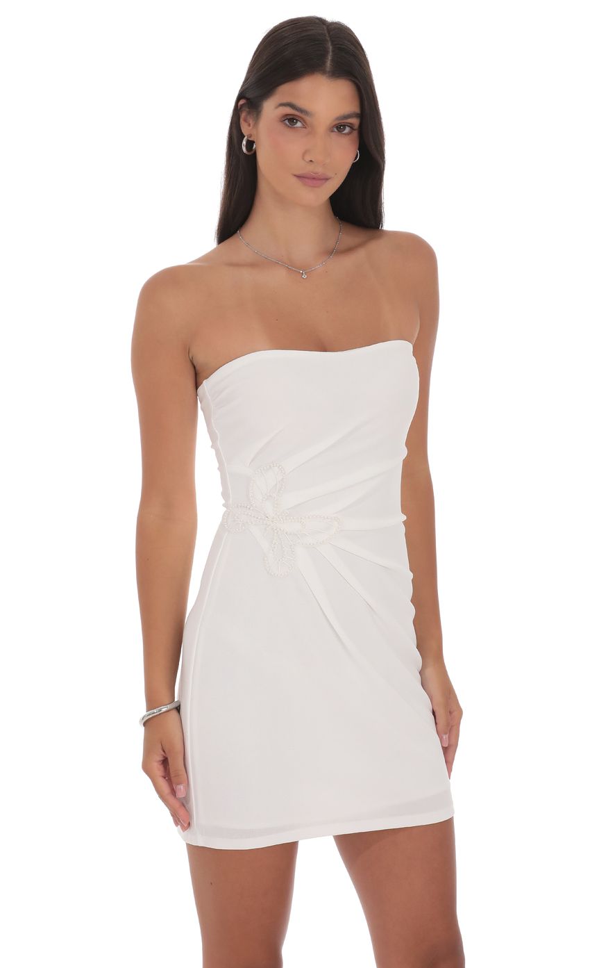 Product image for Pearl Butterfly Strapless Dress in White