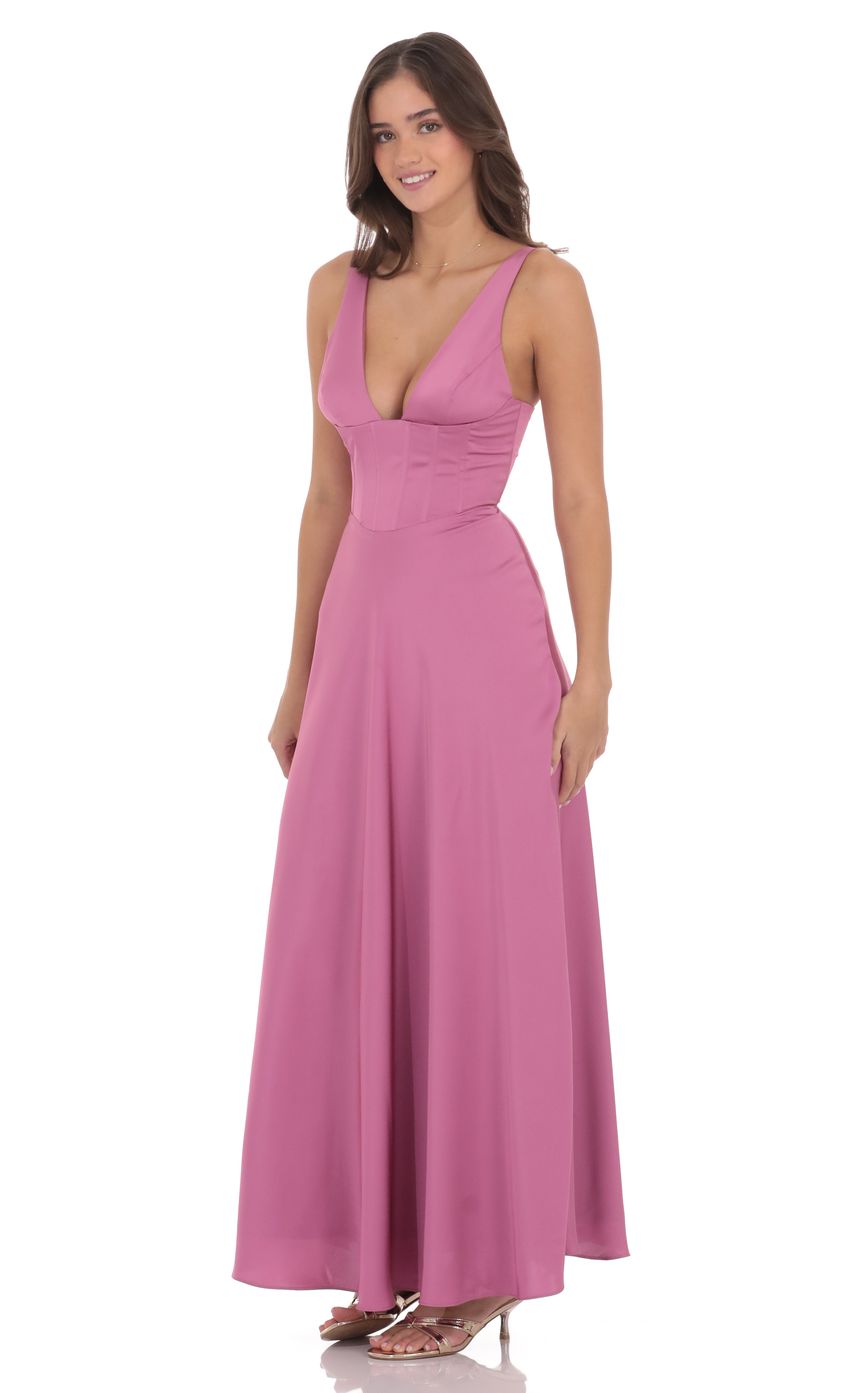 Product image for Satin Plunge Neck Corset Maxi Dress in Mauve