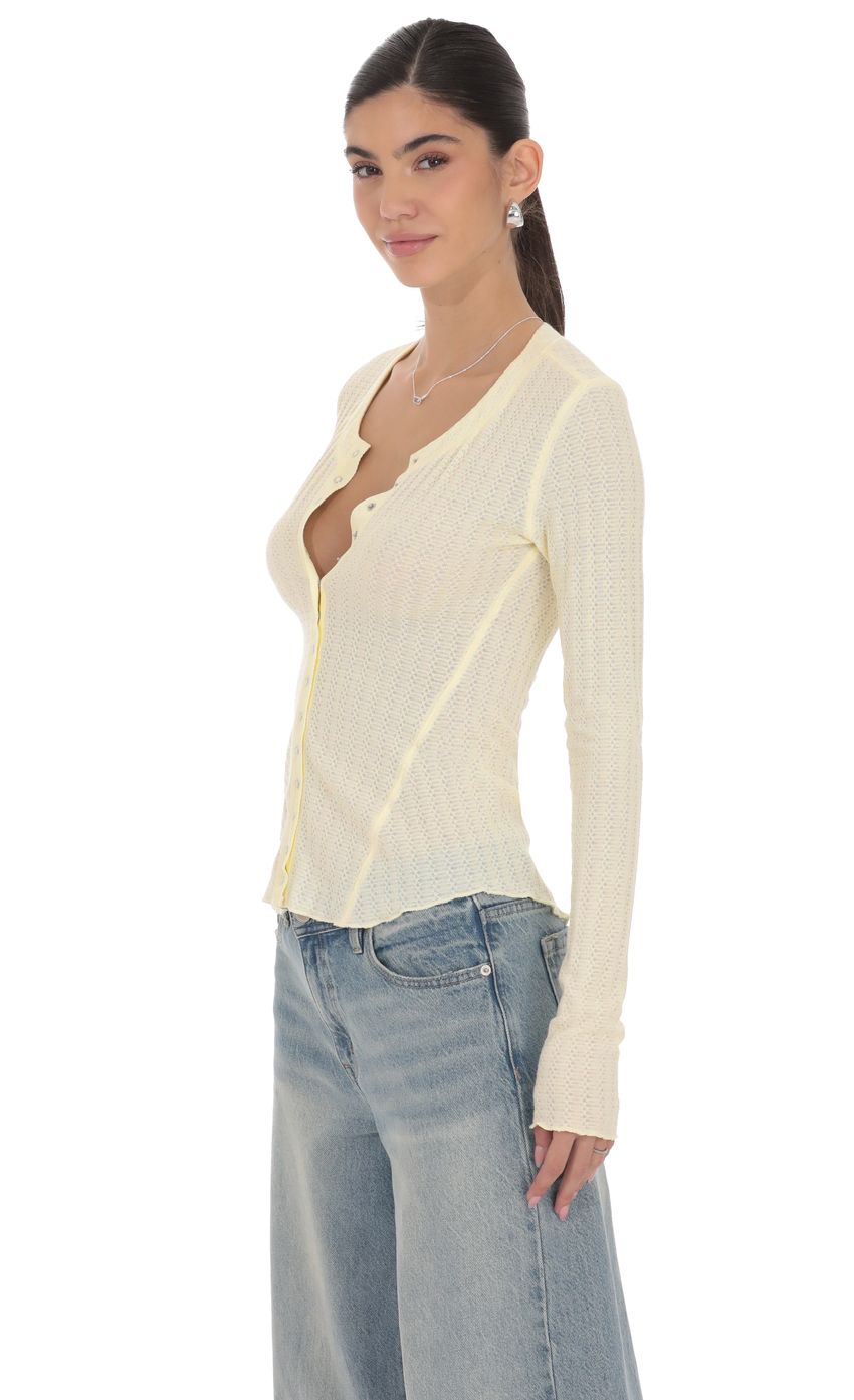 Product image for Textured Ribbed Button Top in Pastel Yellow
