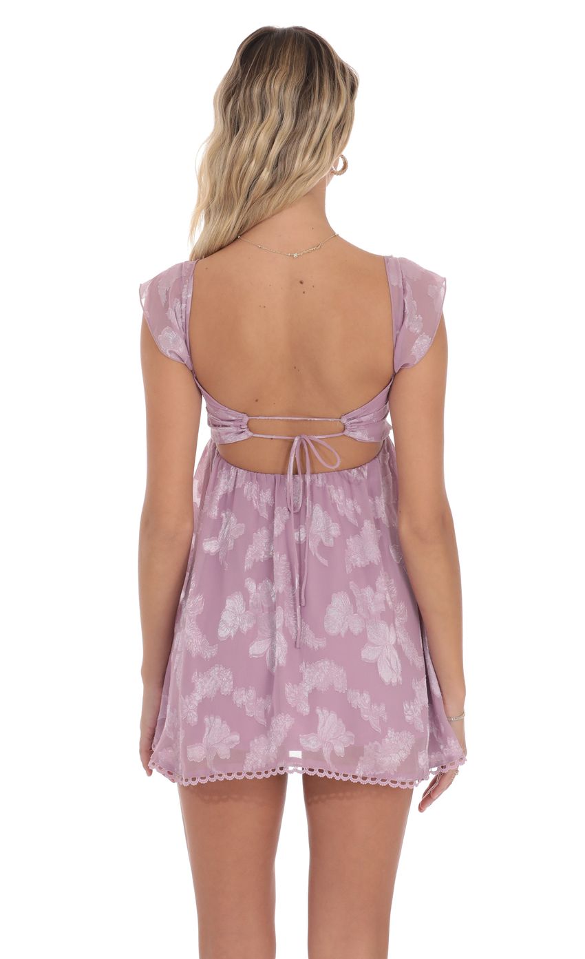 Product image for Embroidered Trim Floral Babydoll Dress in Lilac