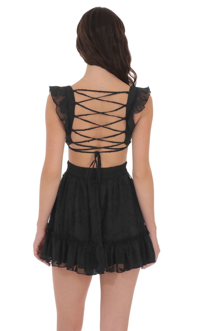 Product image for Ruffle Floral Cutout Dress in Black