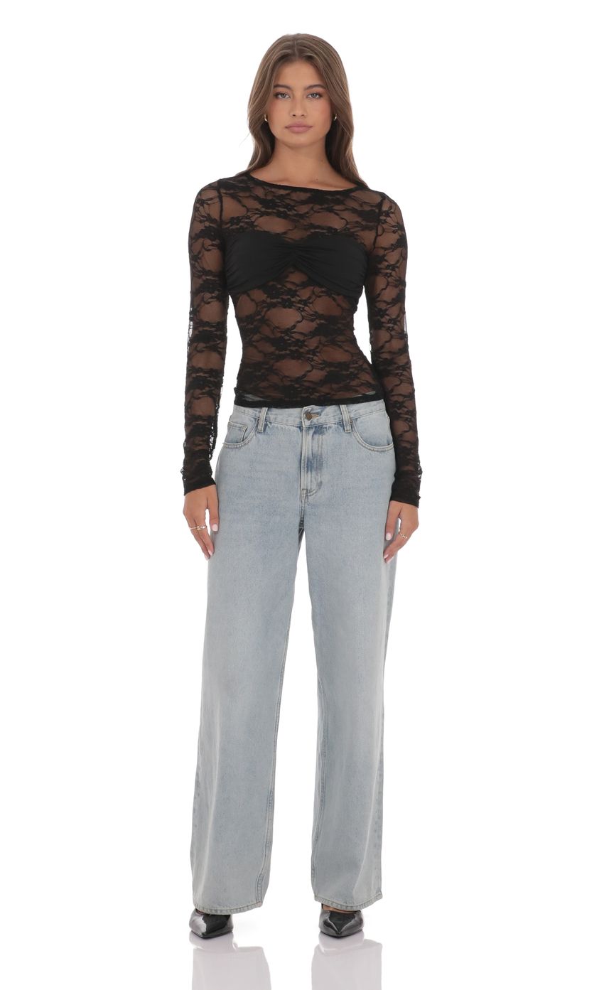 Product image for Sheer Lace Top in Black
