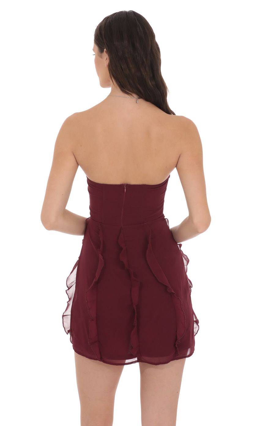 Product image for Chiffon Rosette Ruffle Dress in Burgundy