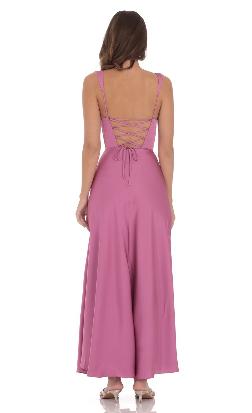 Product image for Satin Plunge Neck Corset Maxi Dress in Mauve