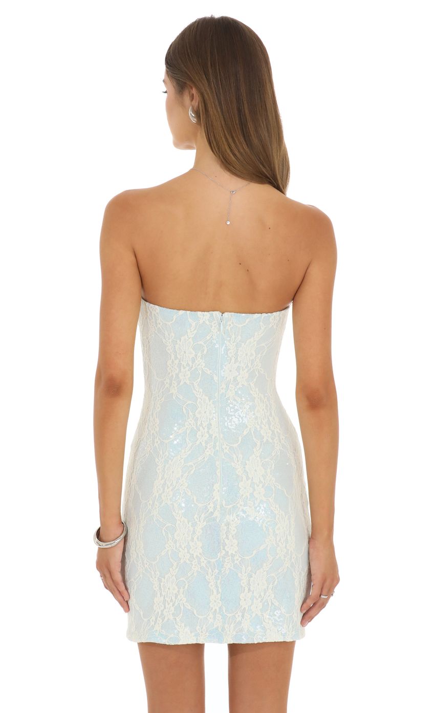 Product image for Strapless Lace Mini Dress in Light Blue and White