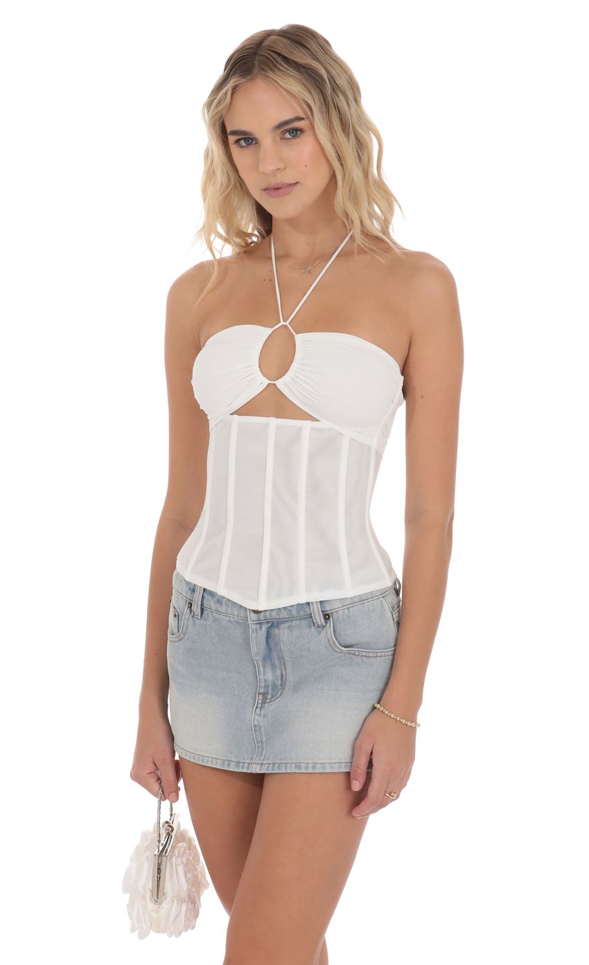Product image for Mesh Corset Cutout Top in White