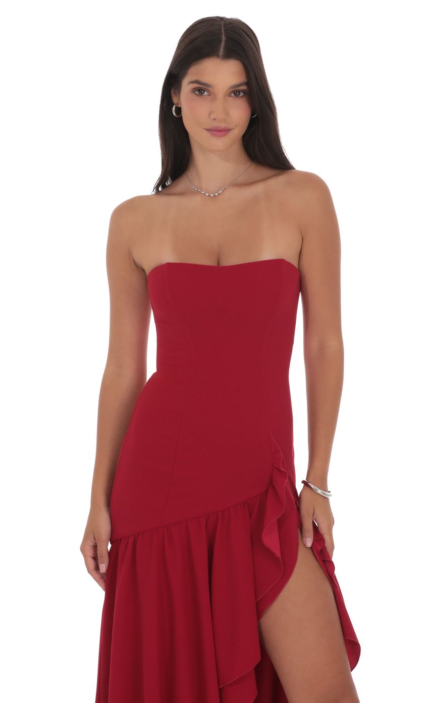 Product image for Fishtail Strapless Corset Maxi Dress in Wine