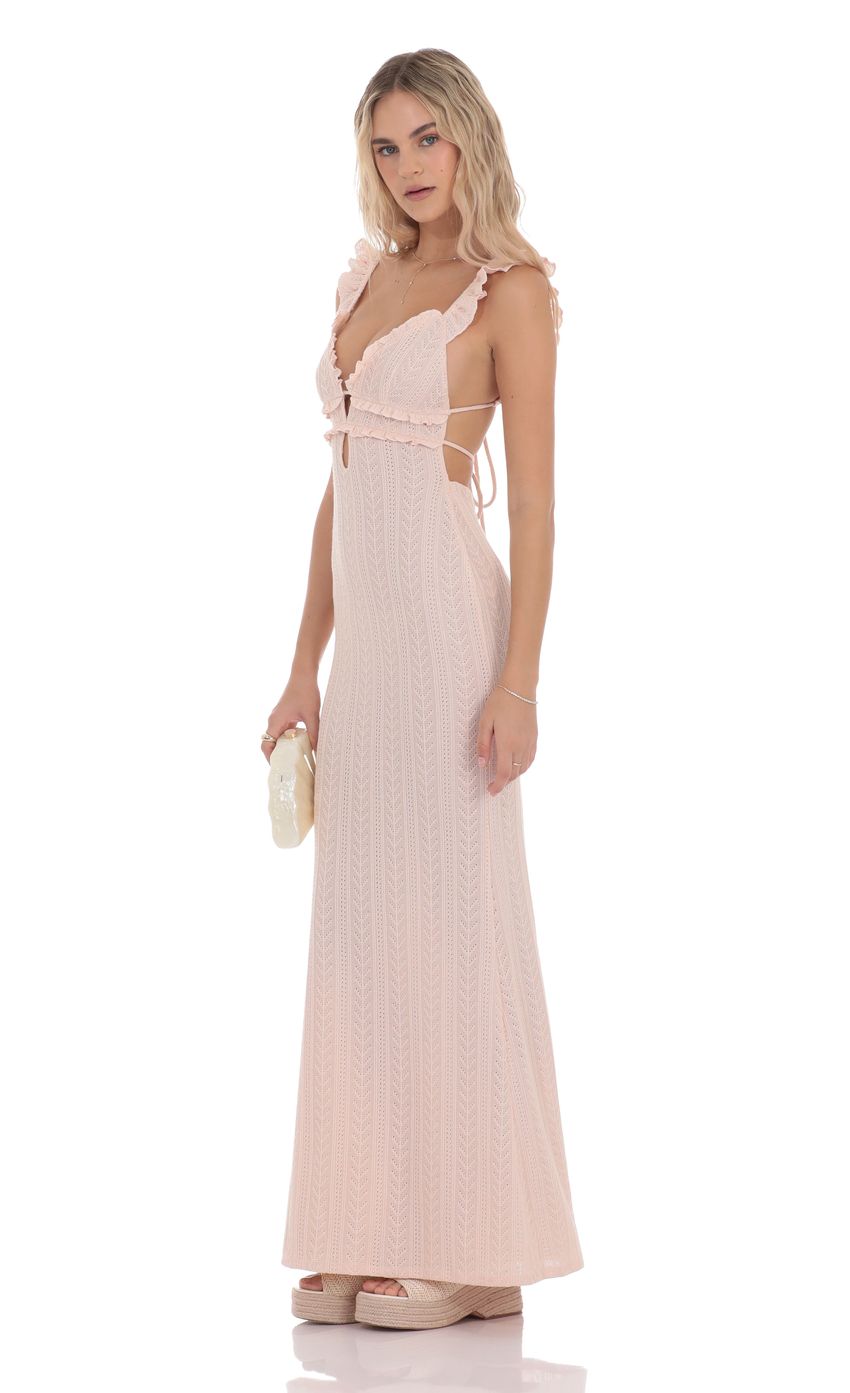 Picture Knit Ruffle Maxi Dress in Pink. Source: https://media-img.lucyinthesky.com/data/product-media/850xAUTO/96ccd17c-cd40-456e-bd65-ae4c8db2b116.jpg