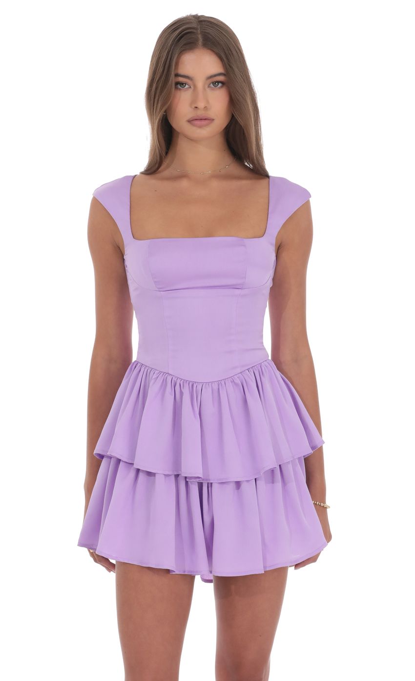 Product image for Satin Wide Strap Ruffle Dress in Lavender