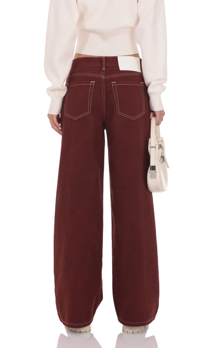 Product image for Mid Rise Wide Leg Jeans in Burgundy