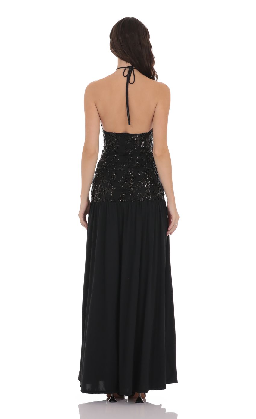 Product image for Drop Waist Sequin Maxi Dress in Black
