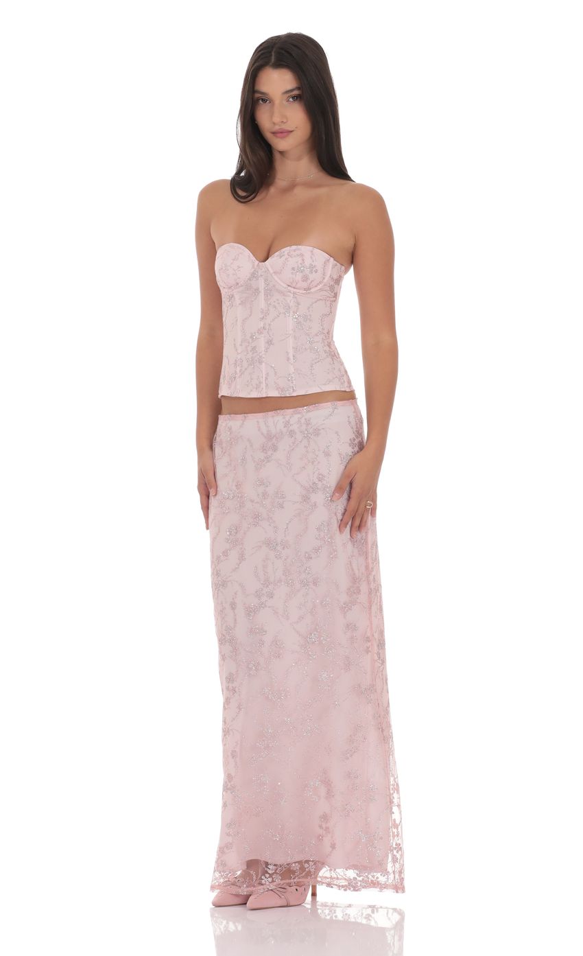 Product image for Glitter Floral Maxi Skirt in Pink