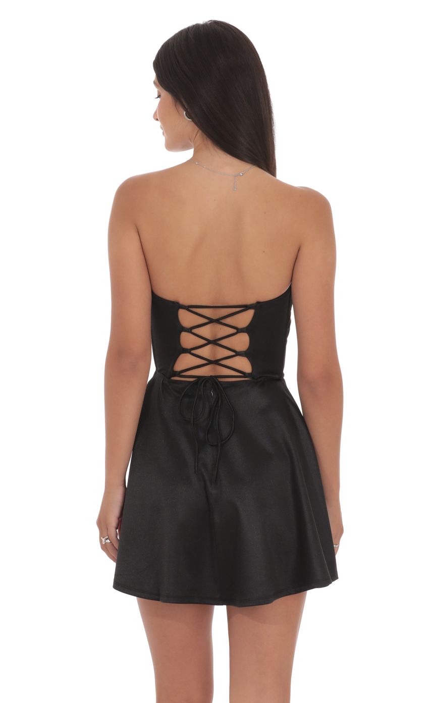 Product image for Satin Lace Bust Flare Dress in Black