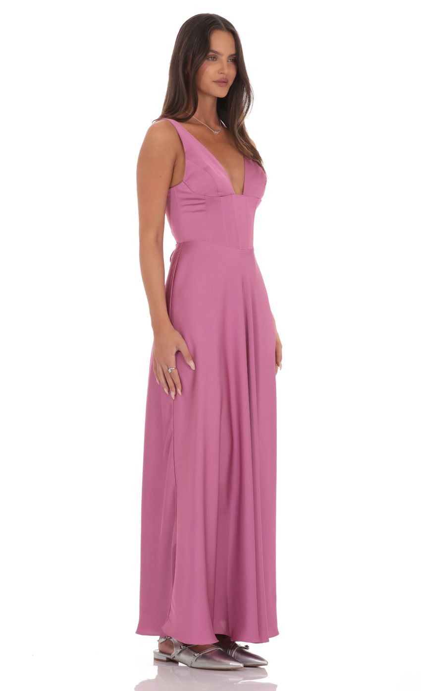 Product image for Satin Plunge Neck Corset Maxi Dress in Mauve